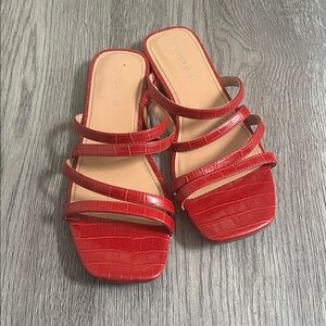 Marc Fisher Red Croc-Embossed Strappy Sandals